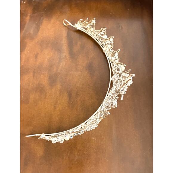 Clear Rhinestone Pearl Bead Silver Tone Metal Bridal Tiara Crown NEW - Picture 12 of 16